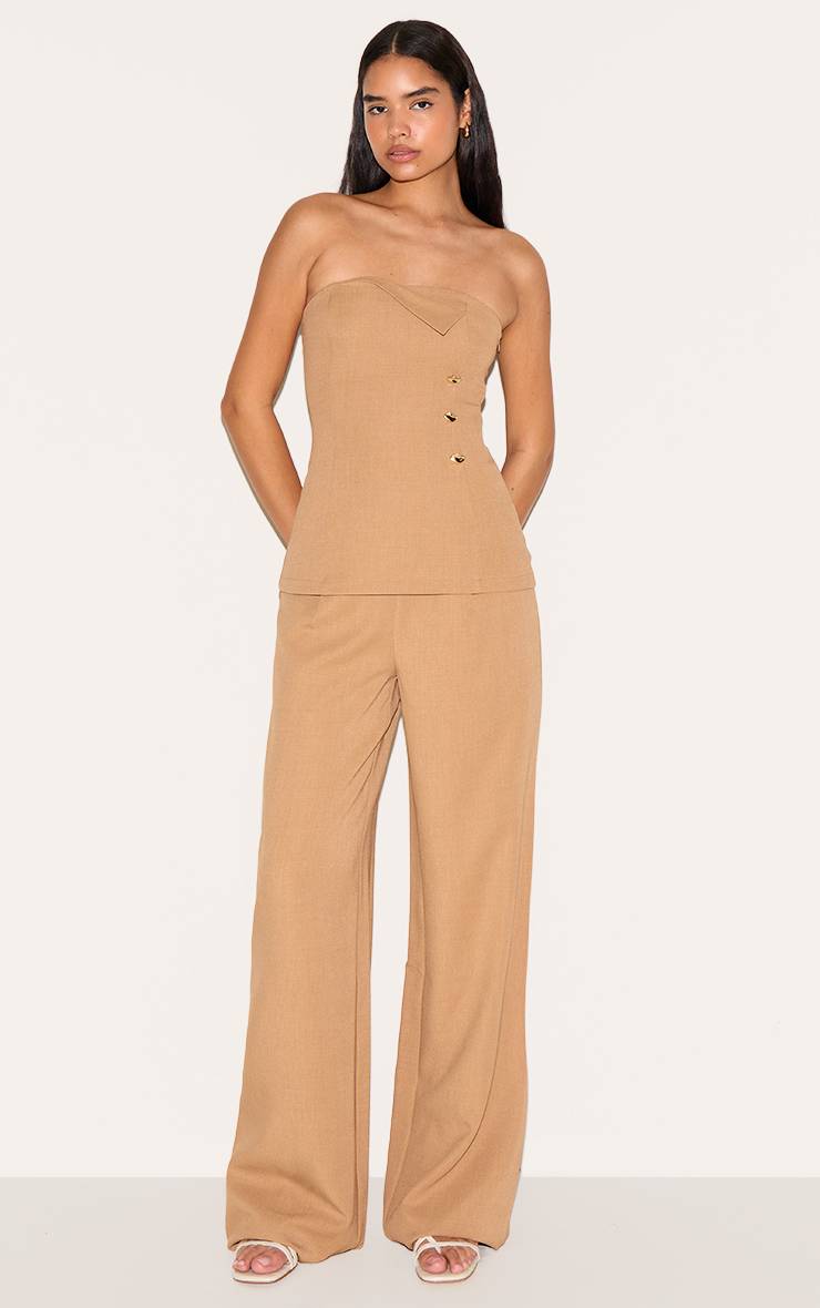 Sable Pantalon Taille Haute Large Et Ajusté Pour Grandes Tailles - Ensemble Coordonné