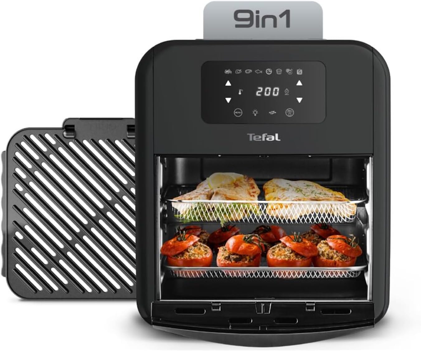 Tefal Easy Fry Oven & Grill 9-in-1 Heißluftfritteuse, 11 L für 6 Portionen, 7 Zubehörteile, 8 Programme, Online-Rezepte, gesunde Fritteuse ohne Öl, schnell & energiesparend, schwarz, FW5018