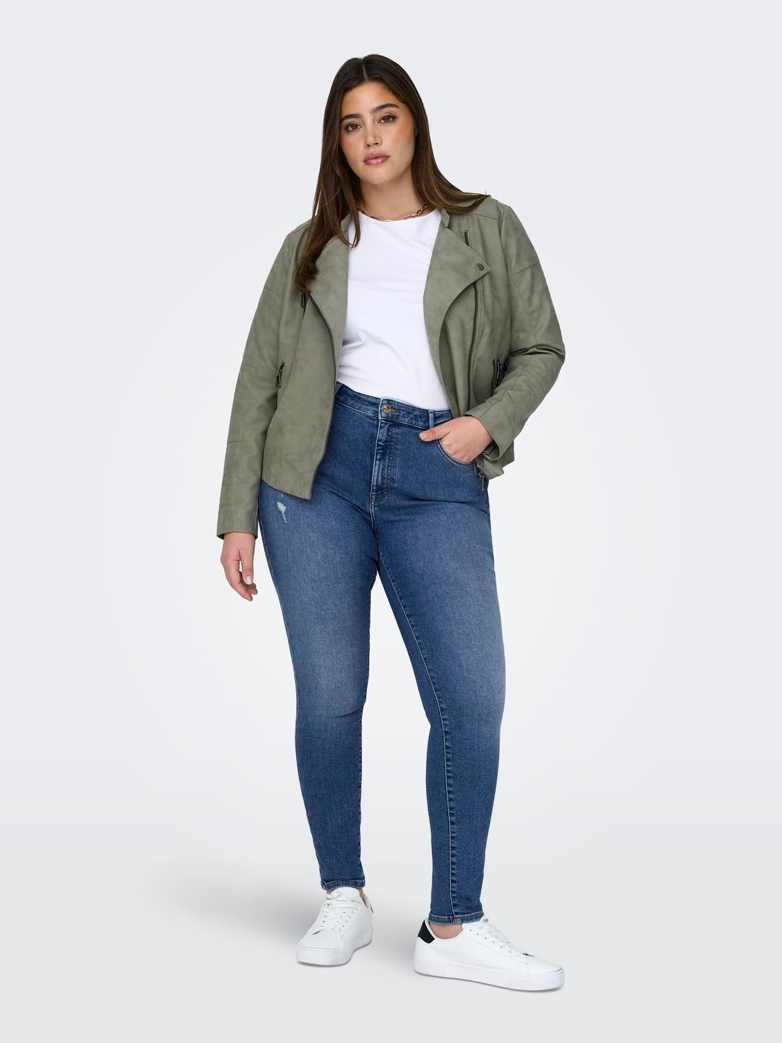 CARICONIC Hohe Taille Skinny Fit Jeans Dark Medium Blue Denim