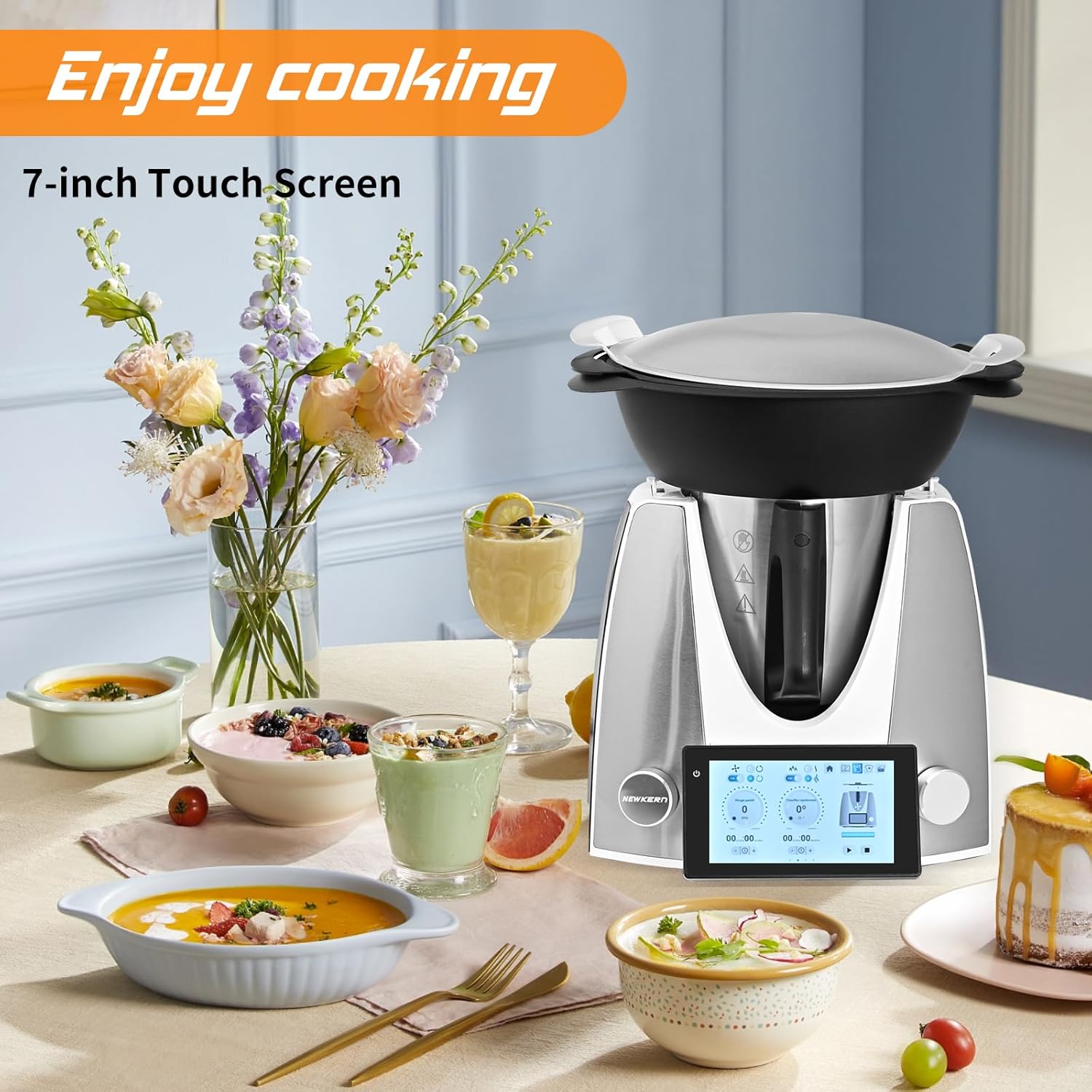KE-7001 PRO, Mixer, Küchenmaschinen, Multifunktionaler Küchenroboter mit geführten Rezepten, 12 Spezial-Kochfunktionen, 4L, 7 Zoll Touchscreen Display