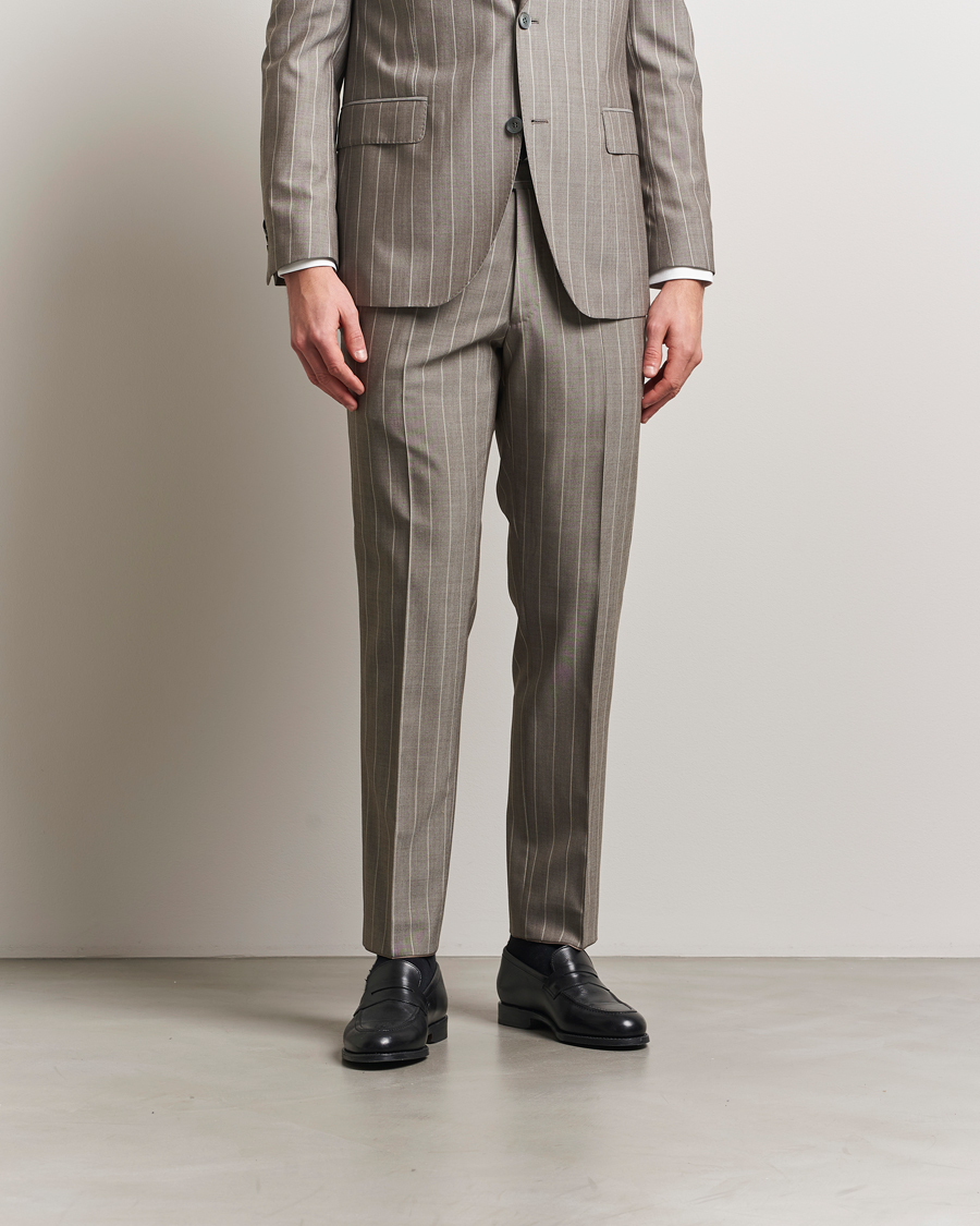 Oscar Jacobson Dandy Striped Super 130s Wool Trouser Beige