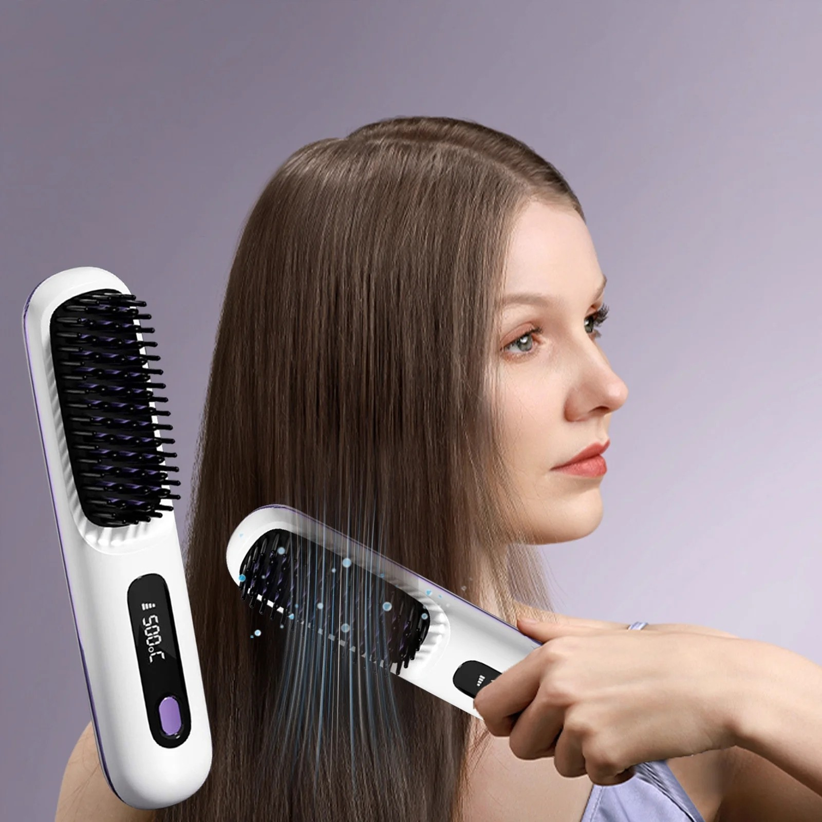USB Haar Glättungsbürste Wiederaufladbare Beheizte Styling Bürste Kabellos - Weiss