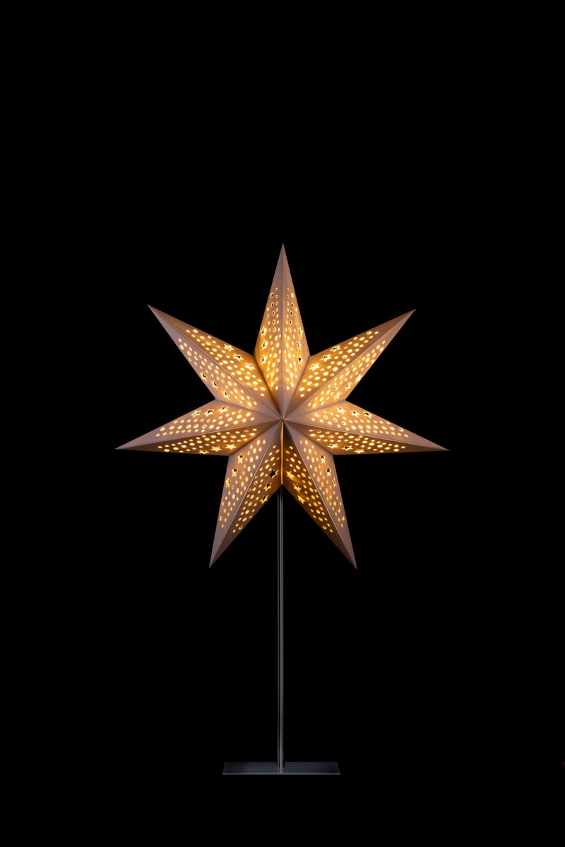 Sterntaler decoratieve ster | Papieren kerstster | Fluweel | Opvouwbare ster met standaard | 45 cm | Binnengebruik | Gloeilamp | Stekker