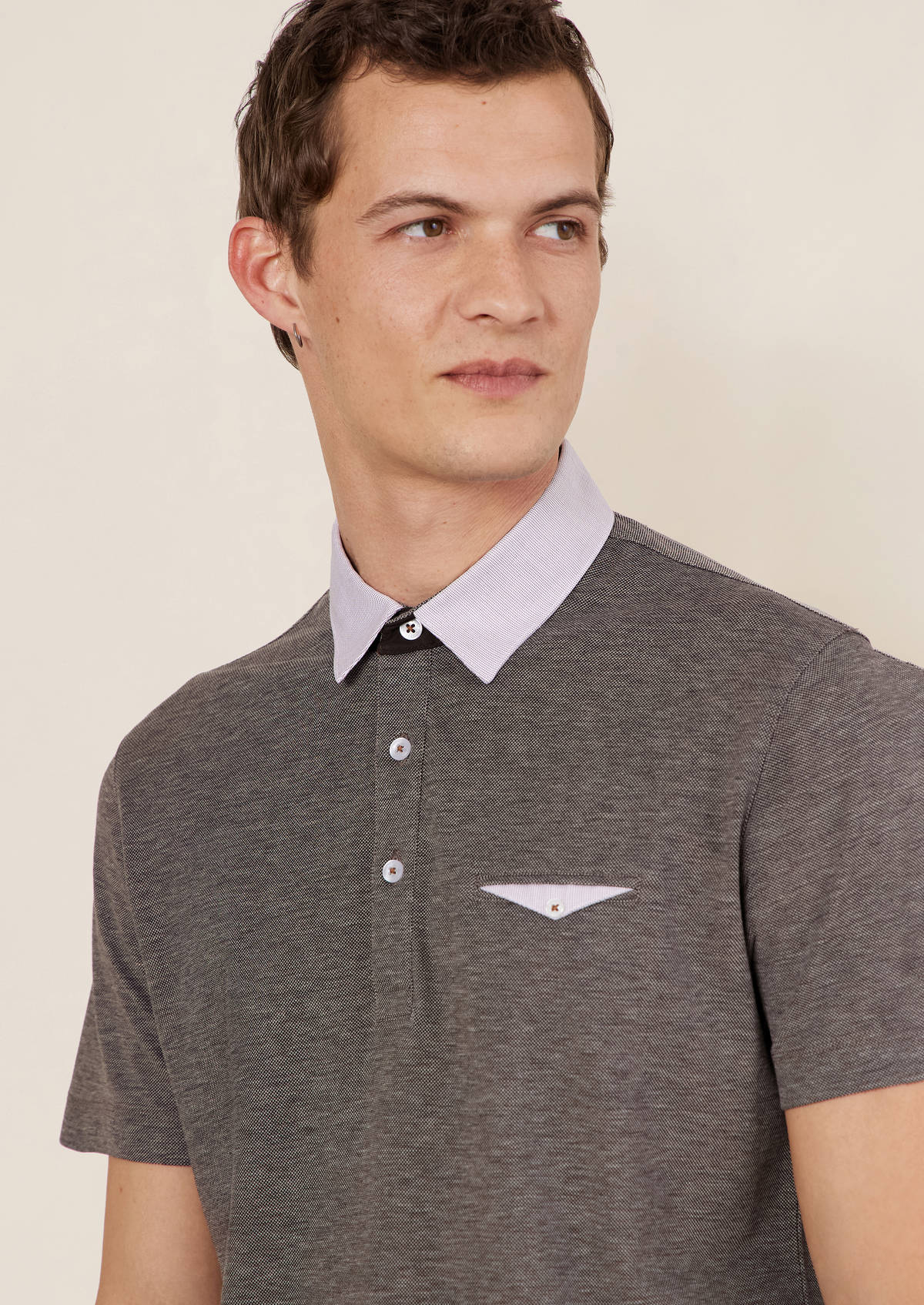 Polo manches courtes Slim en coton uni taupe