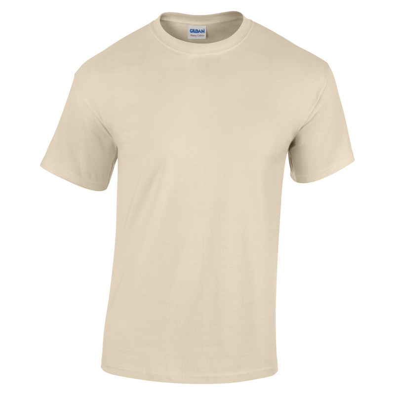 Camiseta básica de manga curta Gildan Heavy Cotton, 100% algodão grosso.