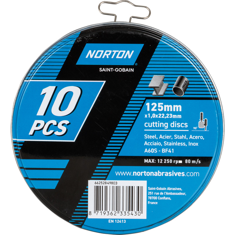 Norton doorslijpschijf staal/inox 125x1x22.23mm