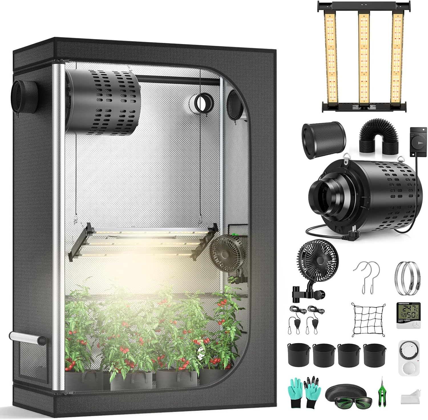 Growzelt Komplettset mit M2000 LED Vollspektrum Grow Lampe 60x120x180cm Grow Tent 4