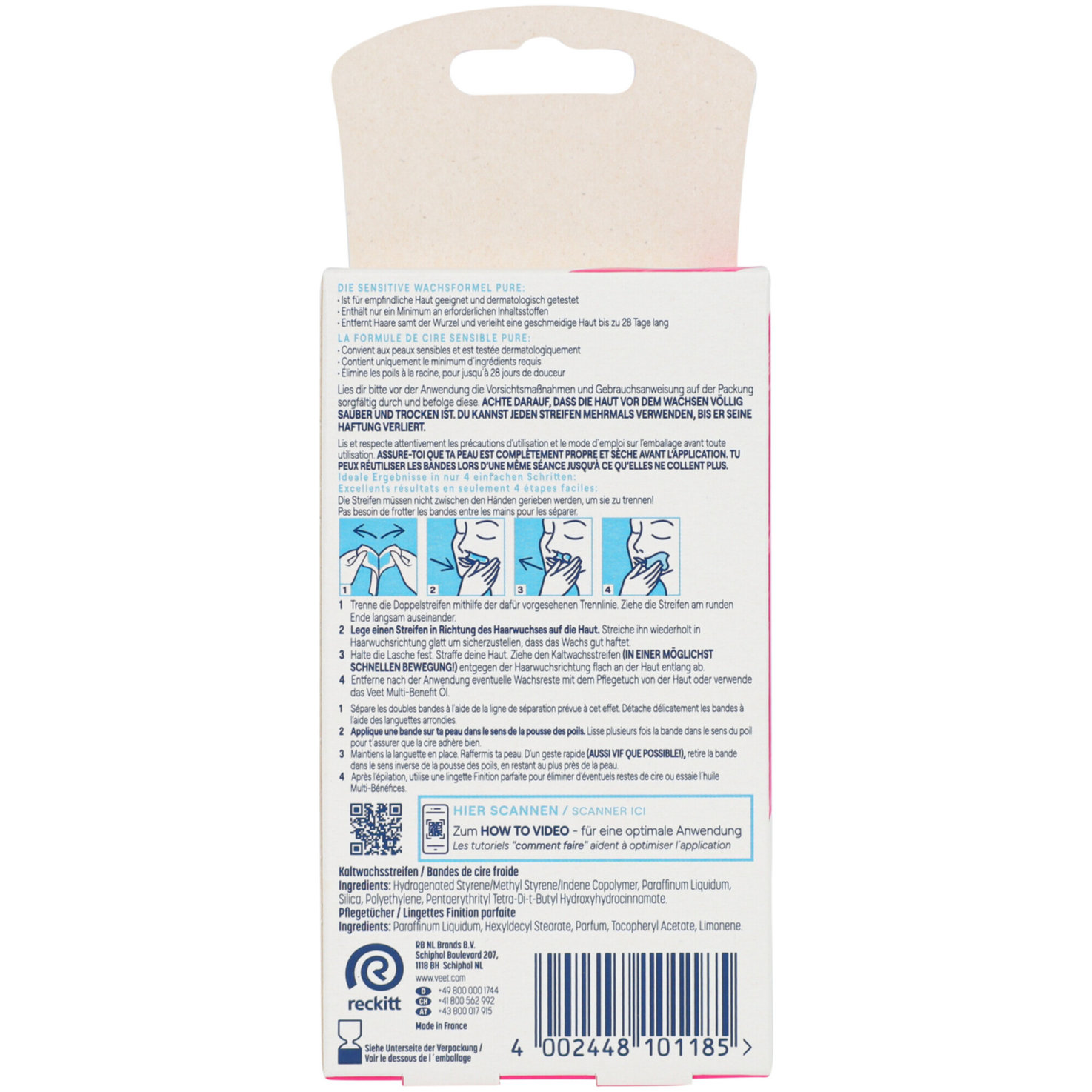 Veet Pure Kaltwachsstreifen Gesicht sensitive , 20 Stück