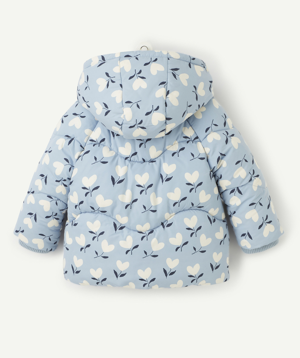 DOUDOUNE BÉBÉ FILLE EN REMBOURRAGE RECYCLÉ BLEU IMPRIMÉ CŒURS