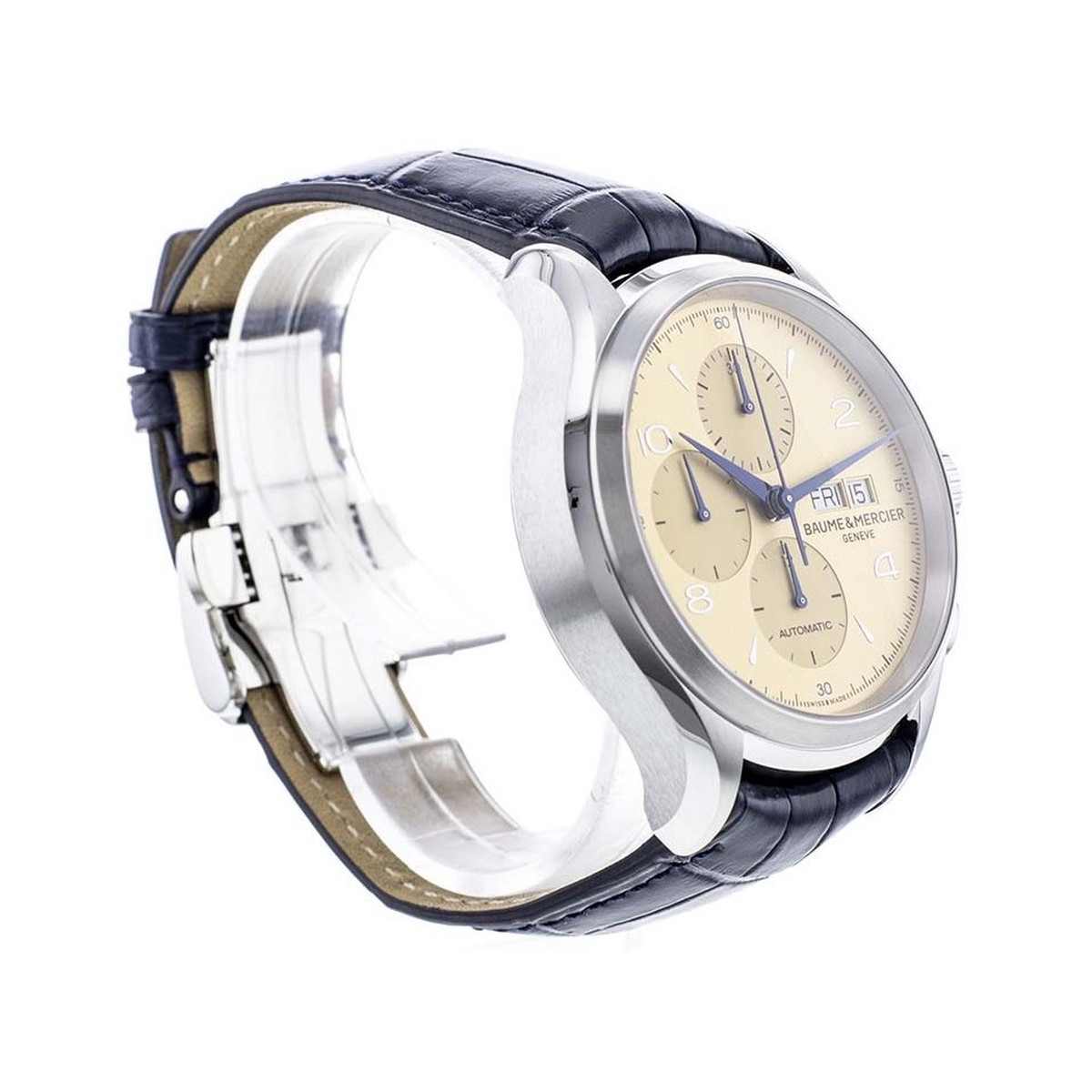 Montre d'occasion Baume et Mercier Clifton homme chronographe acier bracelet cuir