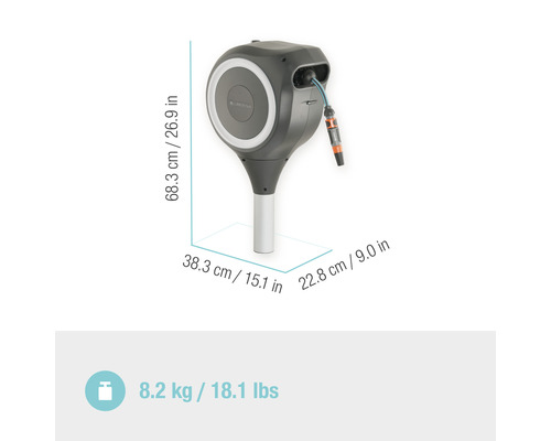 RollUp S tuinslangbox met grondpen inclusief 15 m slang, 360° draaibaar en RollControl technologie