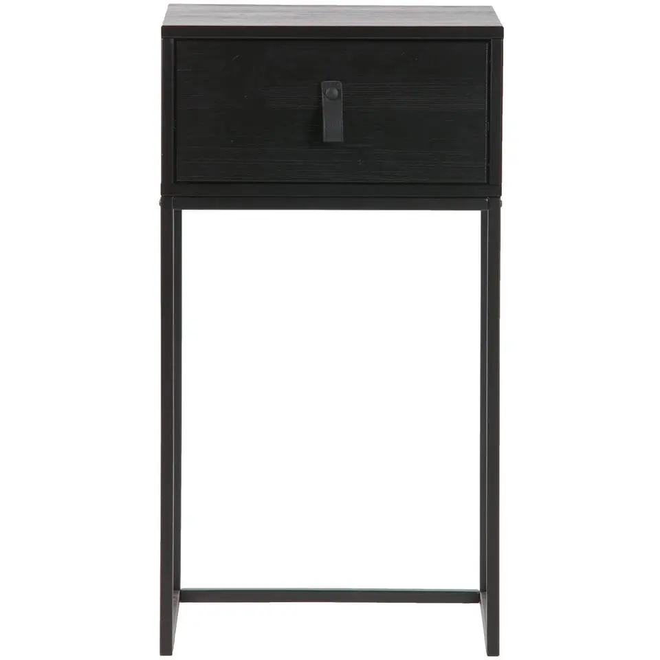 WOOOD Zola Nachtkastje Met Lade - Grenen Geborsteld - Zwart - 74x40x35
