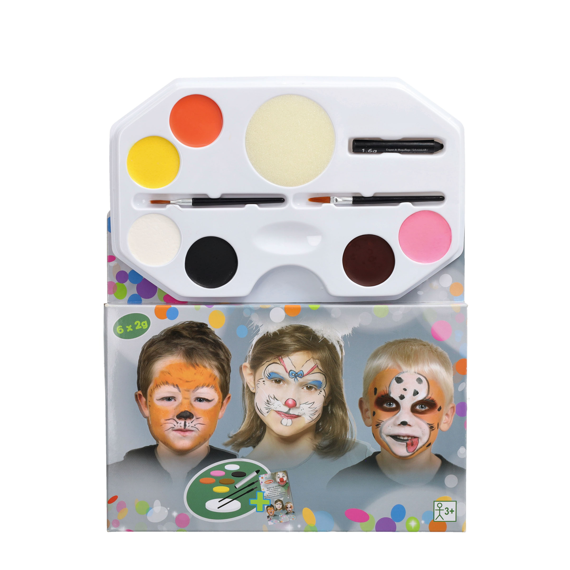 (10-tlg. Set) Schminkset Tiere Aqua Malkasten Fasnacht Kostüm Zubehör Motto Party Schminke Halloween Requisite (725.02005570) - Bunt