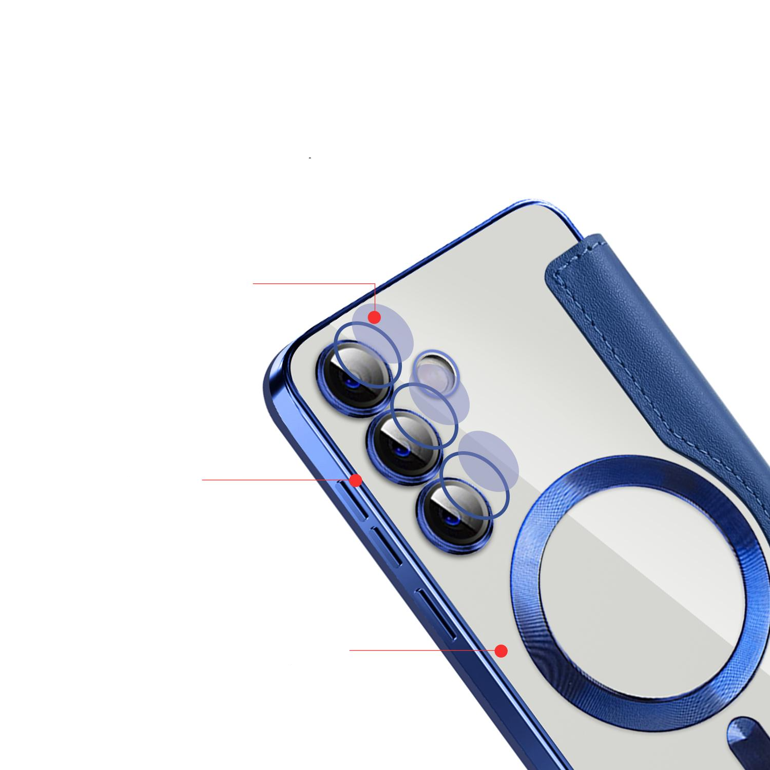 Samsung Galaxy S24  Plus Hybrid Leder Tasche   Kunststoff Rückseite MagSafe-Modul - Blau / Transparent