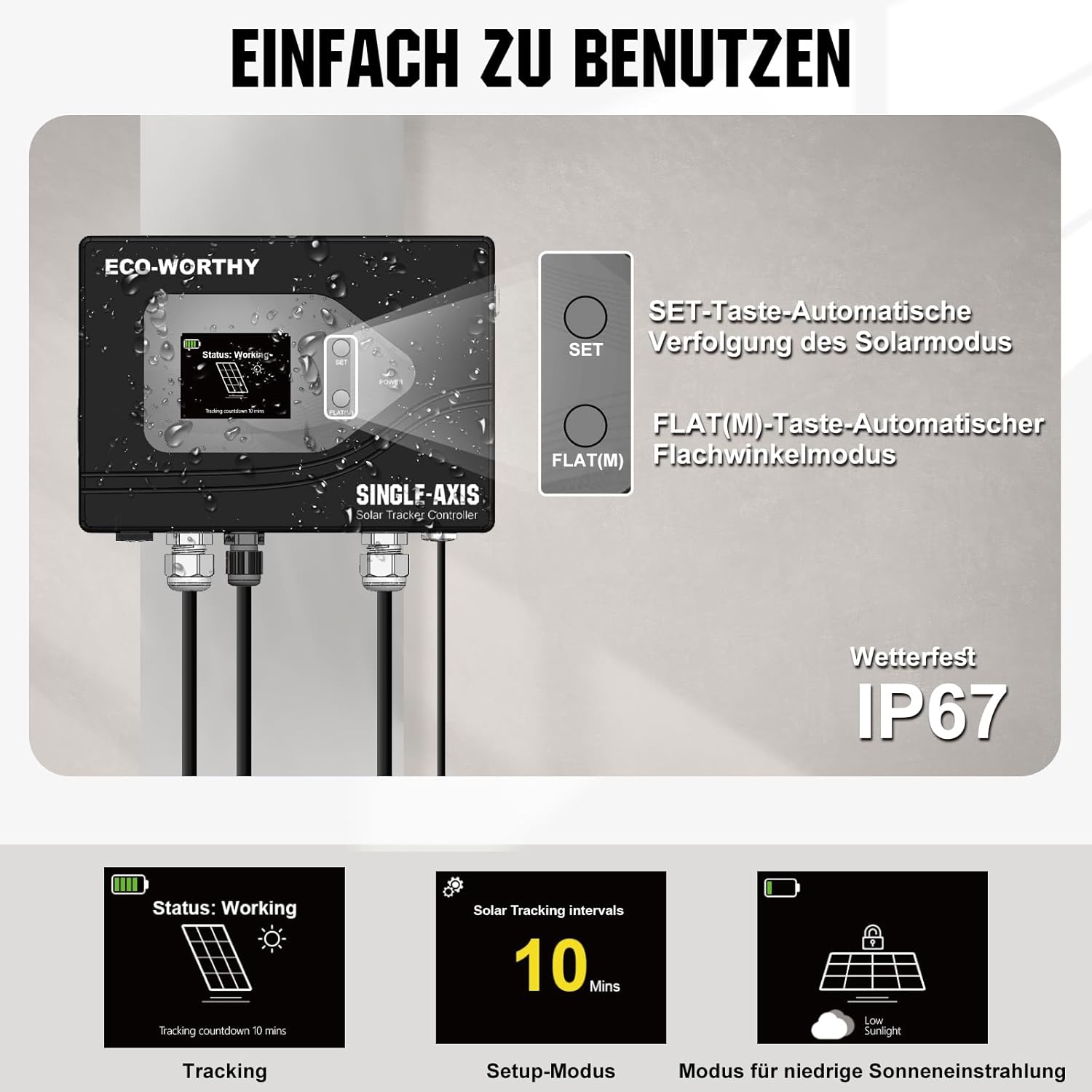ECO-WORTHY Solarpanel Halterung Einachsiges Tracking System (30% mehr Leistung) mit Tracker Controller, Hoche Stabilität, Geeignet für unterschiedliche Verschiedene Solarmodelle, Hof, Feld, Garten