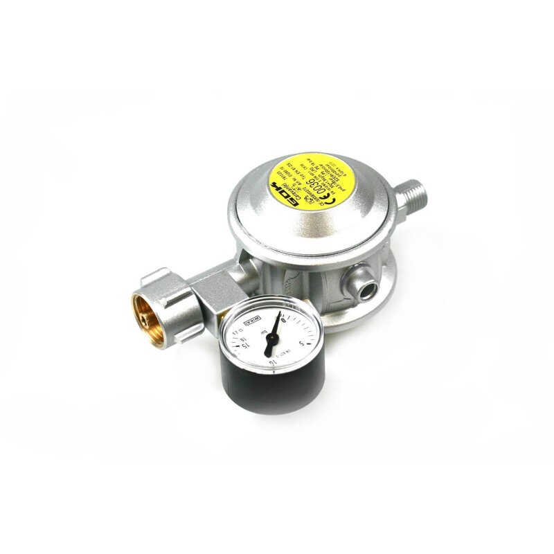 GOK BasicOne Gasdruckregler 30mbar mit Prüfventil -  1,5 kg/h  G.12 -> G 1/4 LH mit Manometer