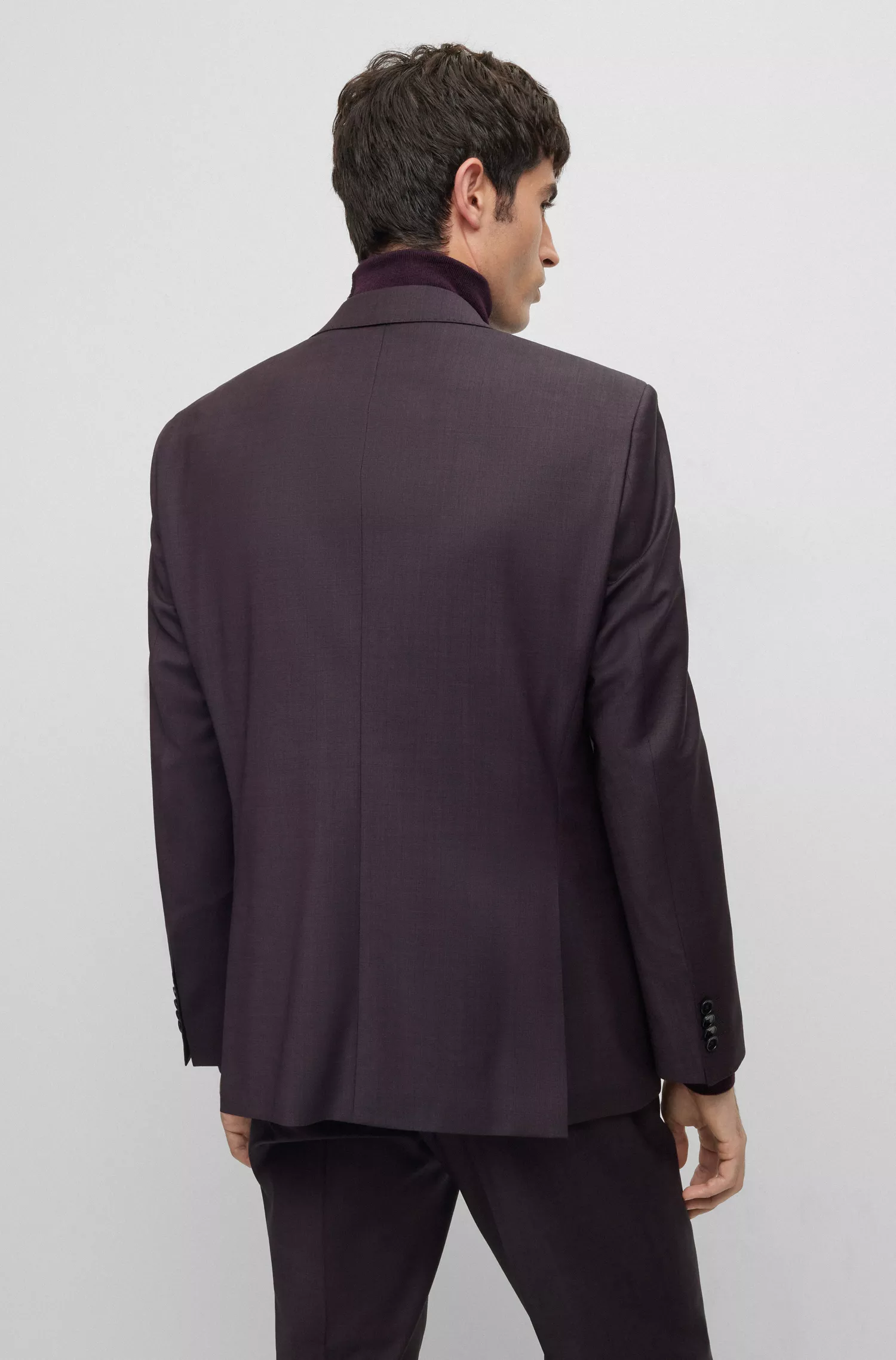 Jaqueta BOSS preta de corte regular em mistura de lã com microestampa.