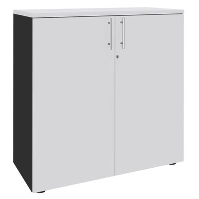 Armoire mi-haute IDRA/DUAL - L80 x H102 x P47 - 2 portes - 2 tablettes métal DS - Corps anthracite - Portes et dessus Blanc perle