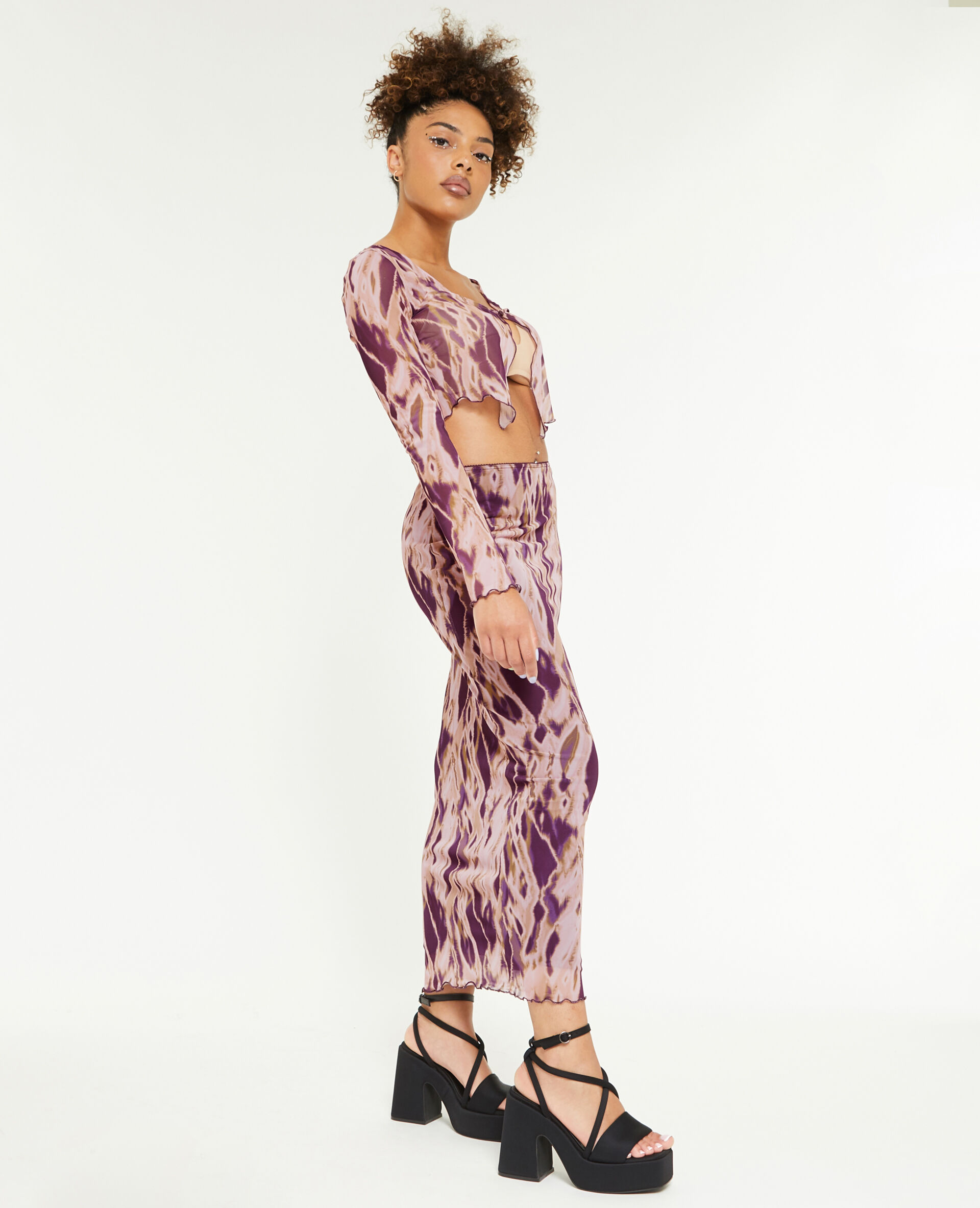 Jupe midi en tulle - Marron