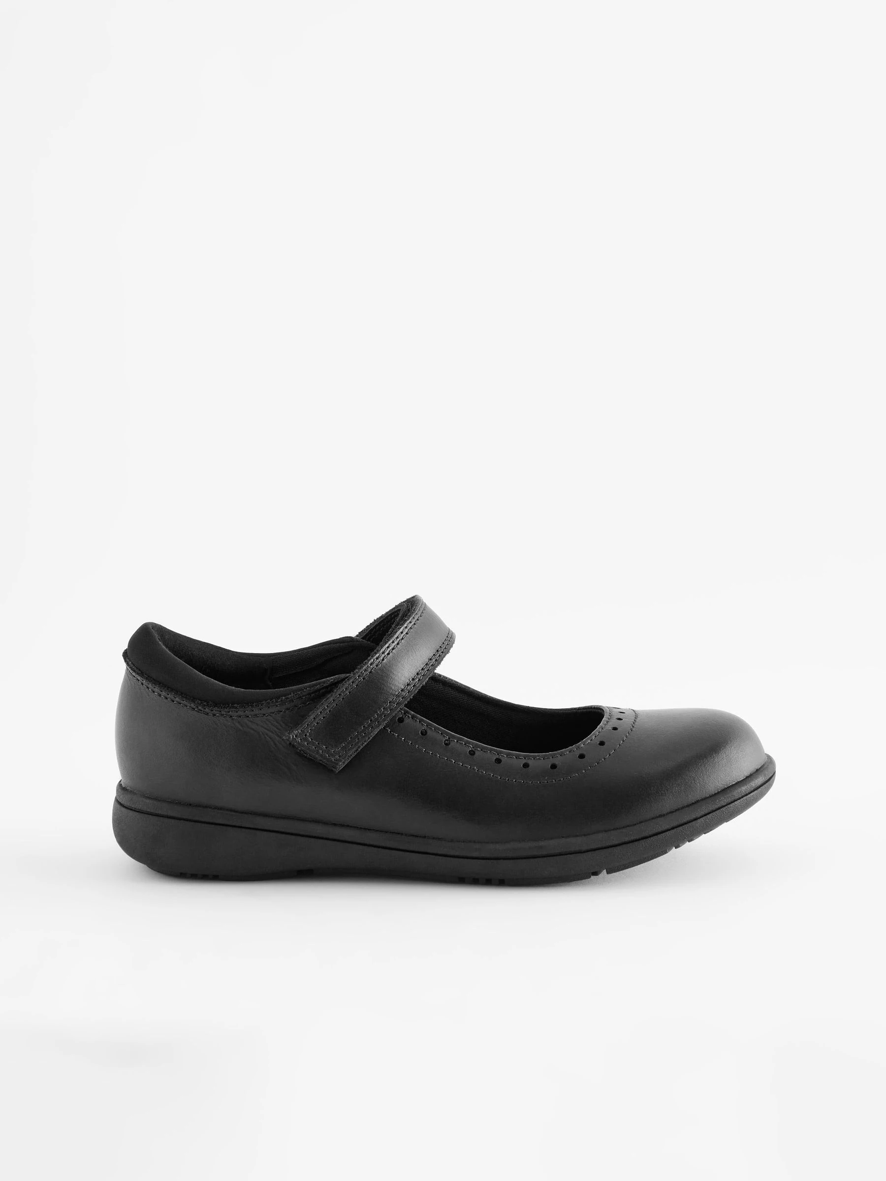 Matzwart - Leren Mary Jane-schoolschoenen met broguedetail