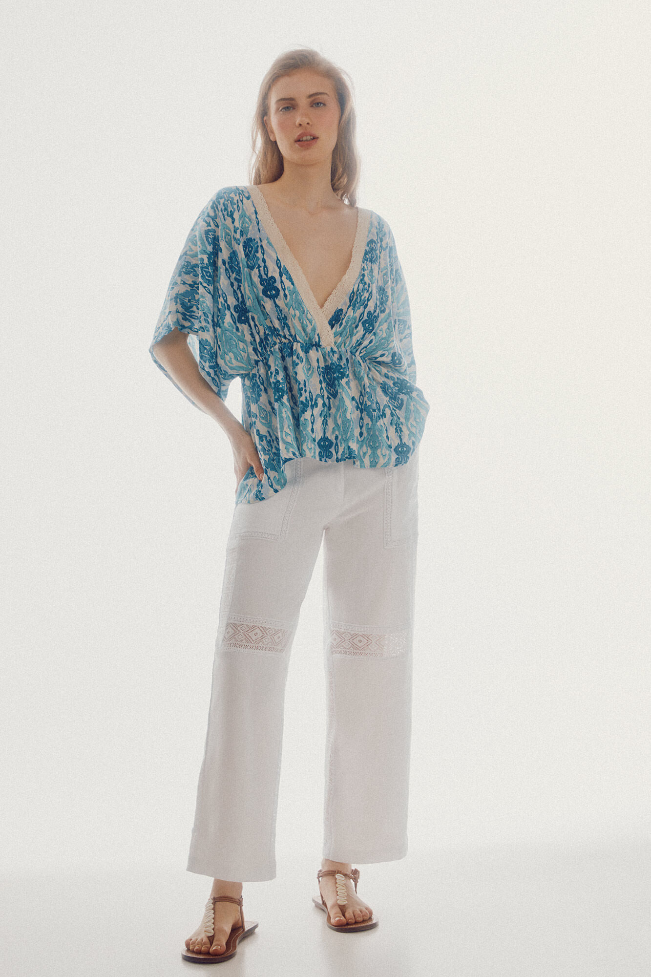 Blusa fluida - Estampado azul