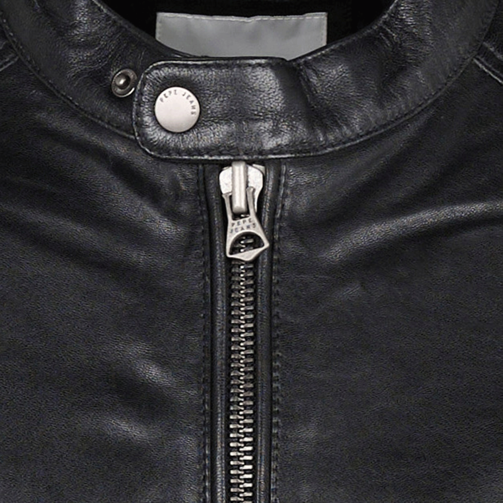 TRAVIS - Veste col rond en cuir | Noir