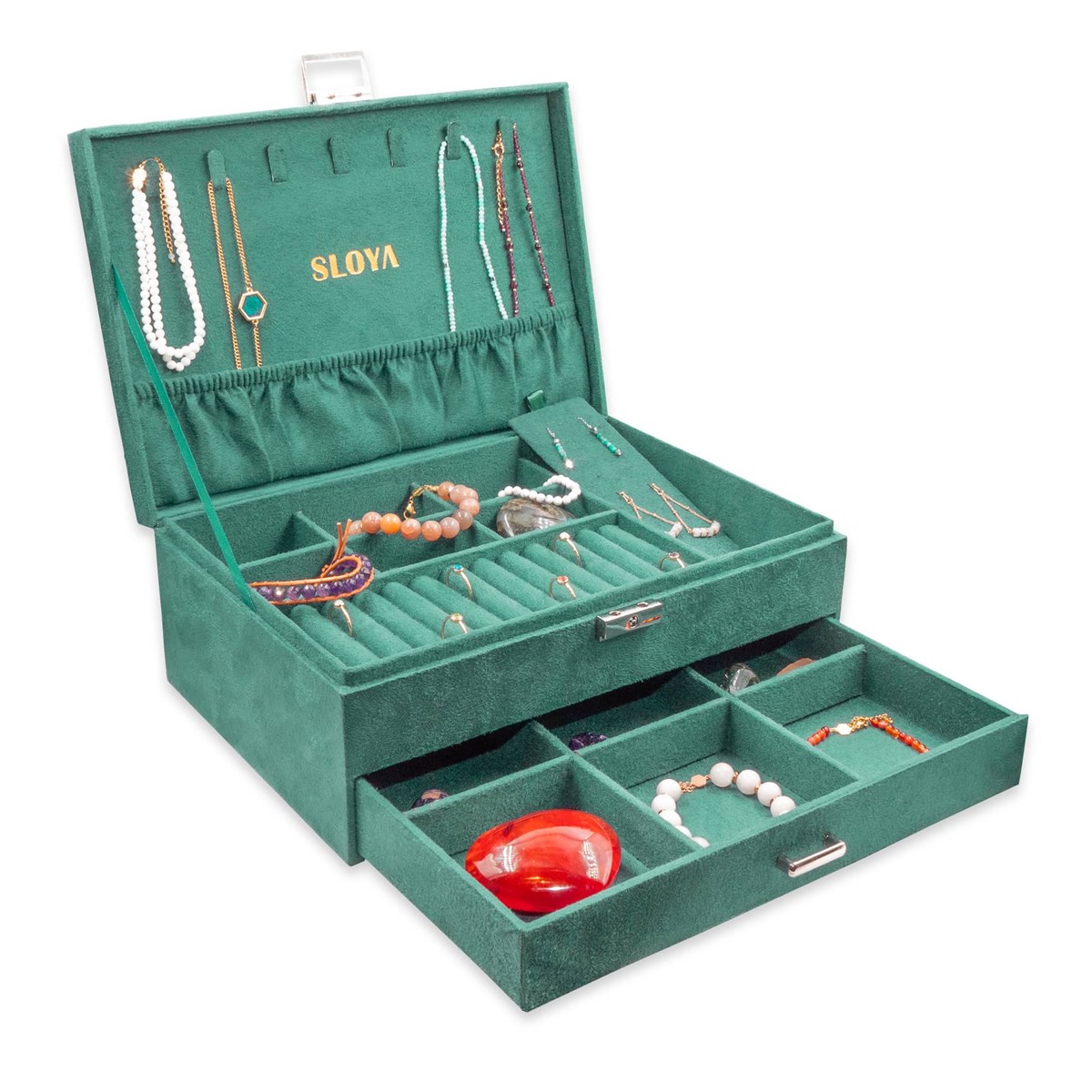 Grande boîte à bijoux velours vert émeraude