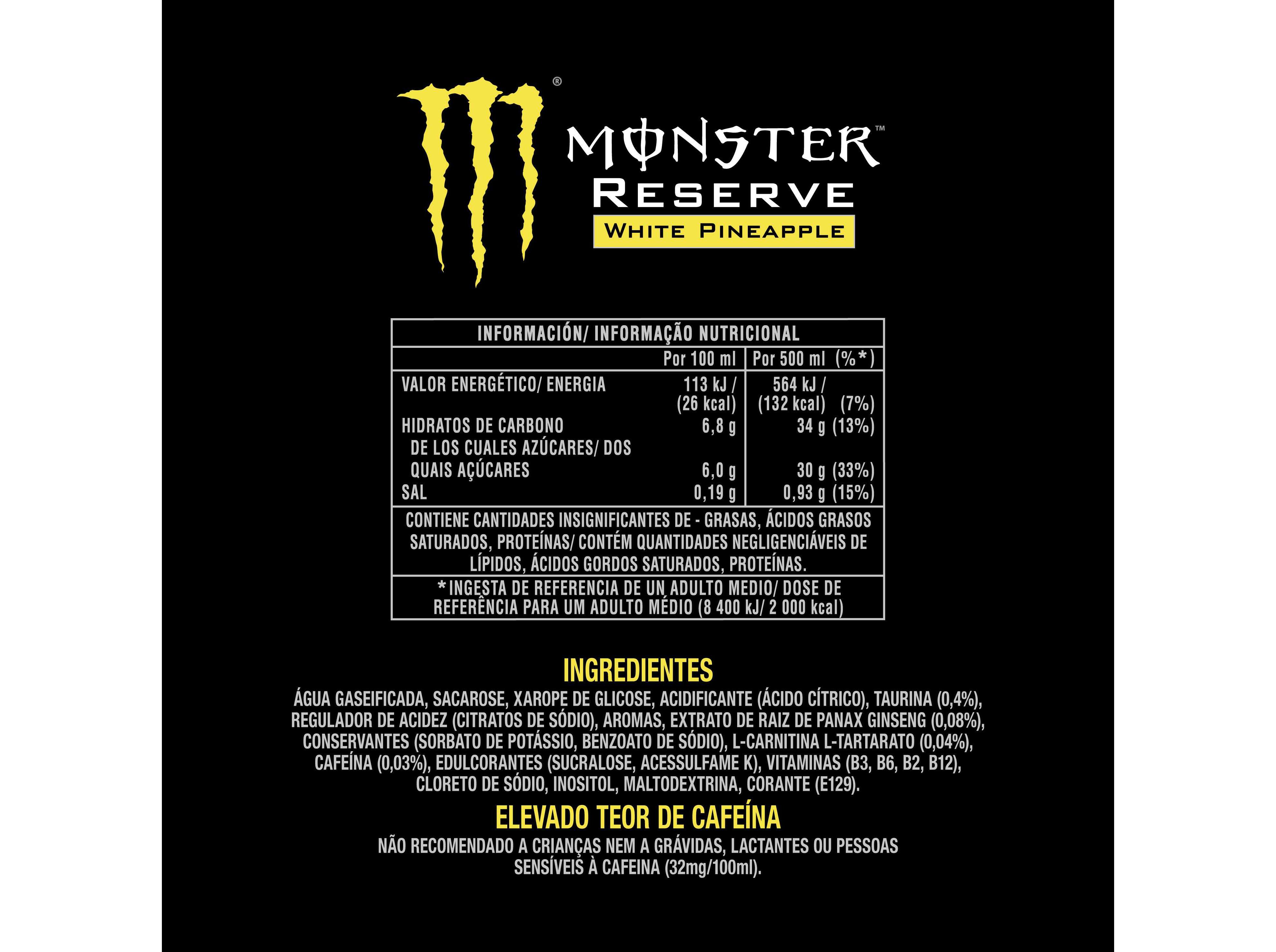 BEBIDA ENERGÉTICA MONSTER RESERVE WHITE PINEAPPLE 0.50L