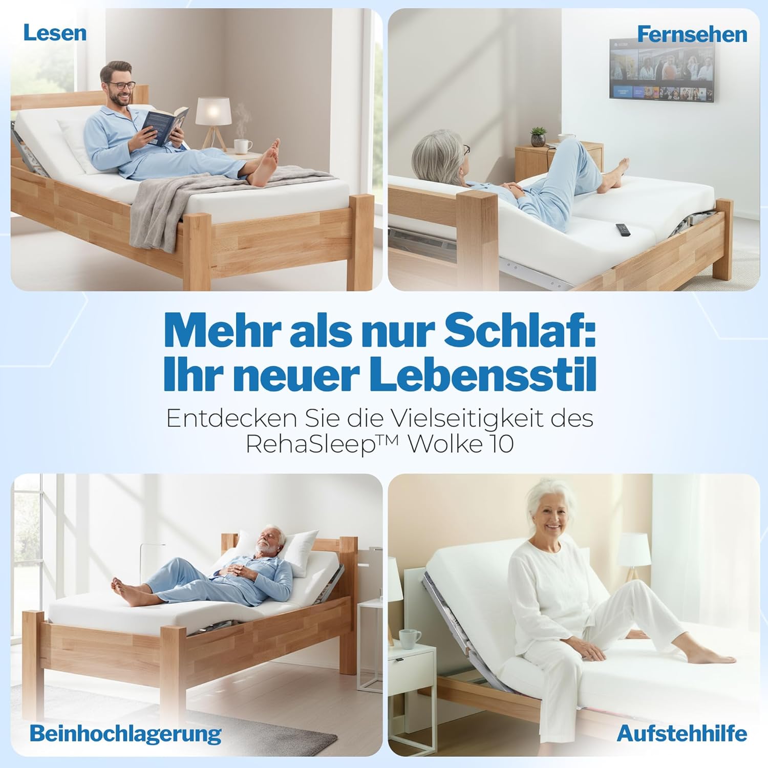 Wolke10 elektrischer Lattenrost 80x200 – Schlafen wie auf Wolken durch 55 Flexible Tellermodule – Perfekte Rücken & Beinposition – Lattenrost elektrisch verstellbar Made in Germany