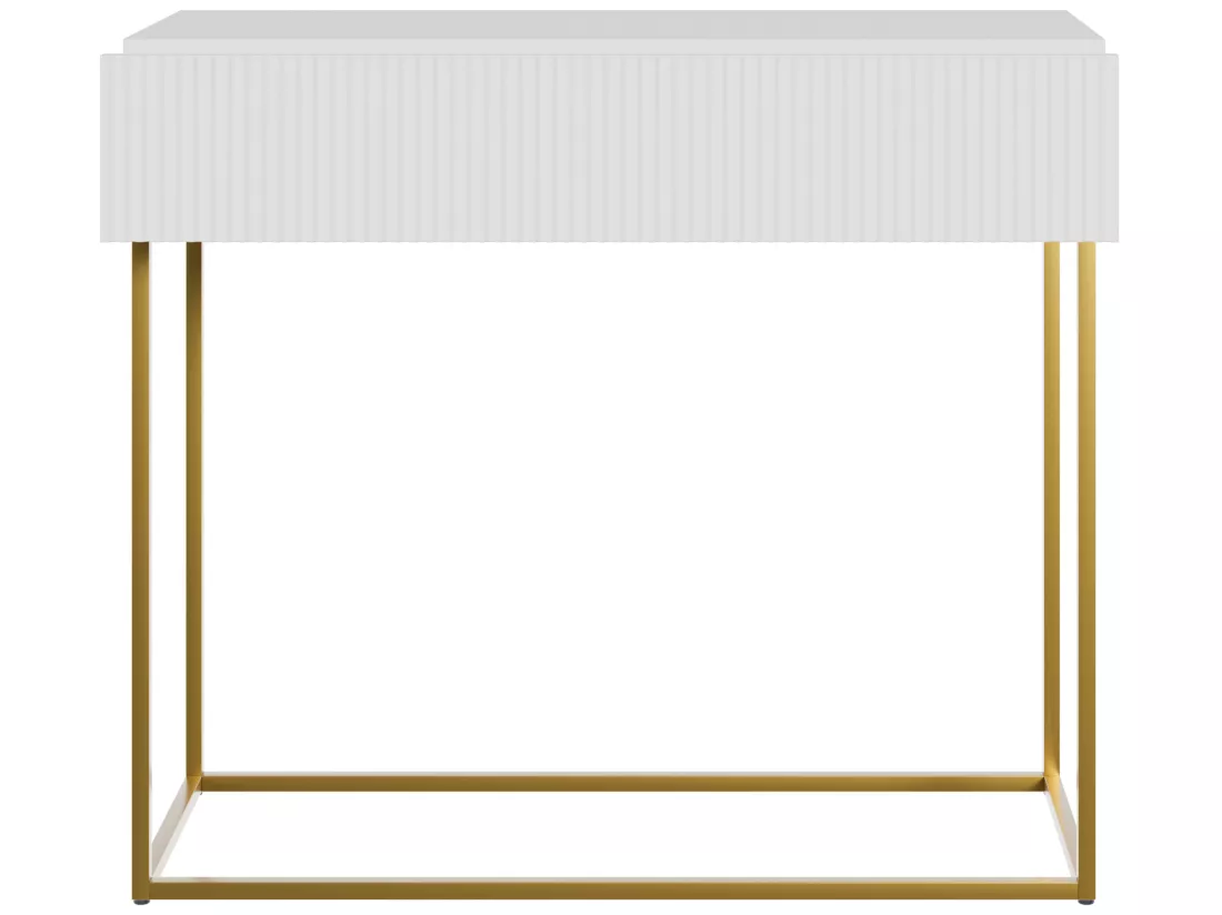 Table console - 90 cm - blanc avec pieds dorés - VELDIO