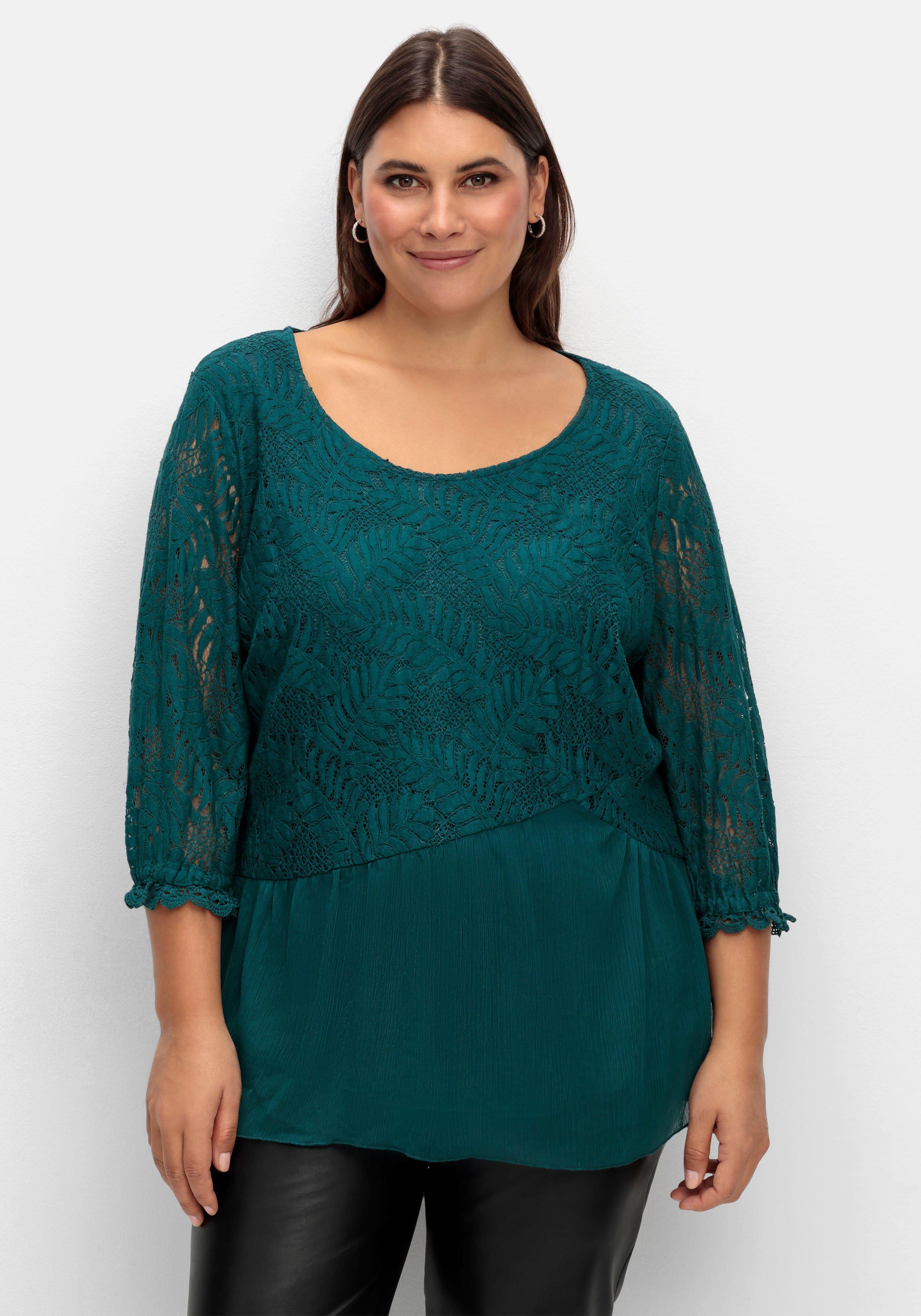 Tunika mit Spitzenoberteil und Chiffonsaum
