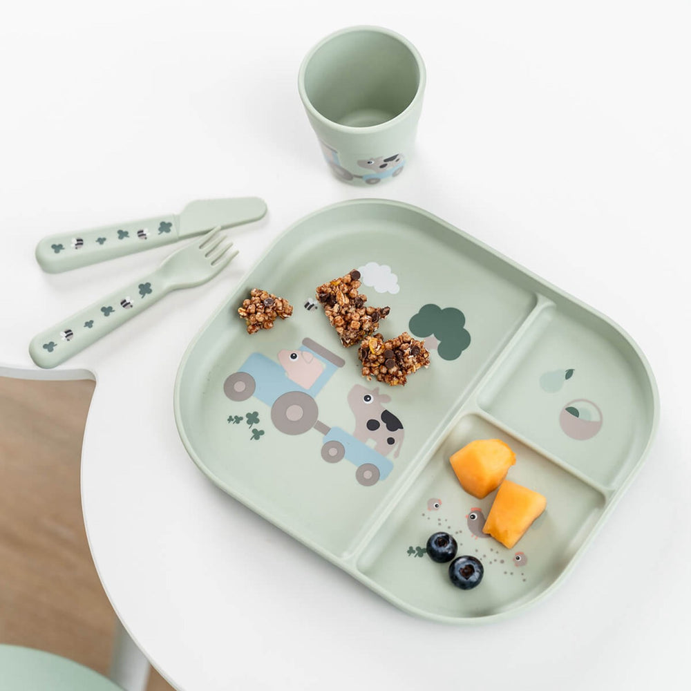 Køb DonebyDeer Green Foodie Spisesæt Med Sugekop Tiny Farm