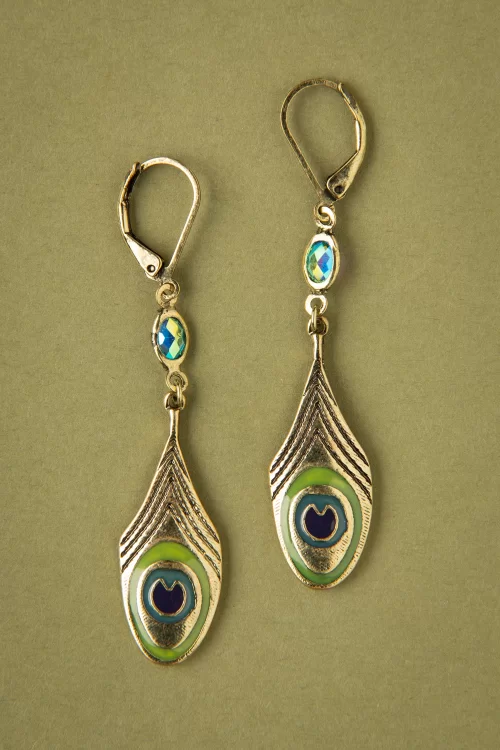 Lovely Art Nouveau pauwenveer oorbellen in messing