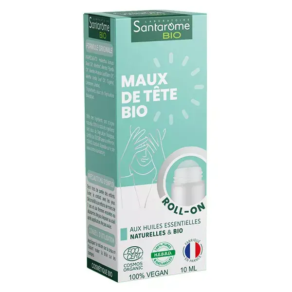 Óleos Essenciais Orgânicos Roll-on Santarome para Alívio da Dor de Cabeça, 10 ml