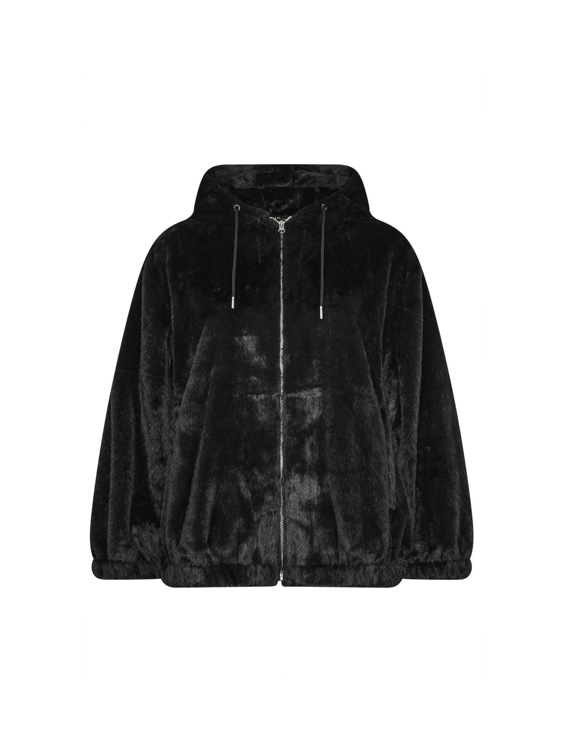 Zwart - Yours Curve Faux Fur Zip Thru Hooded Fleece