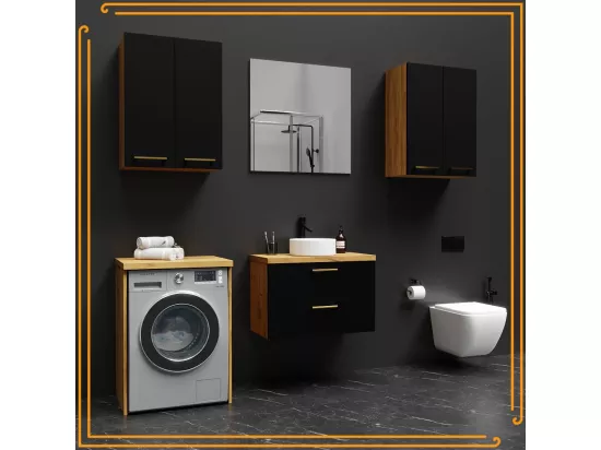 Armoire Salle de Bain au-dessus de la Machine à Laver Sèche-Linge Colonne Étagère Intégrée Appareils Électroménagers Chêne Craft