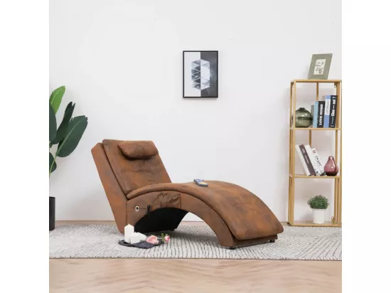 Prolenta Premium - Chaise longue de massage avec oreiller Marron Similicuir daim