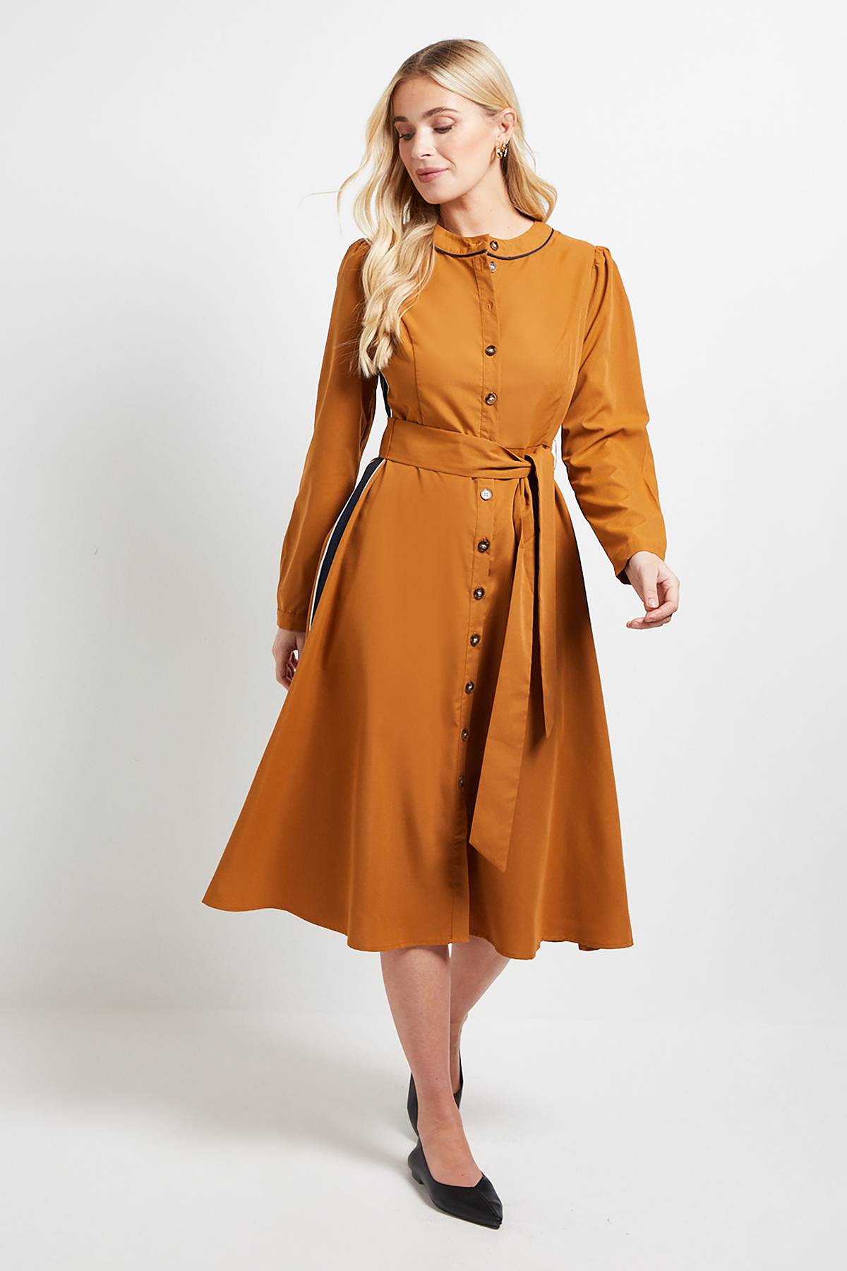 Wallis Robe Midi Petite Taille À Rayures Latérales Avec Ceinture Nouée