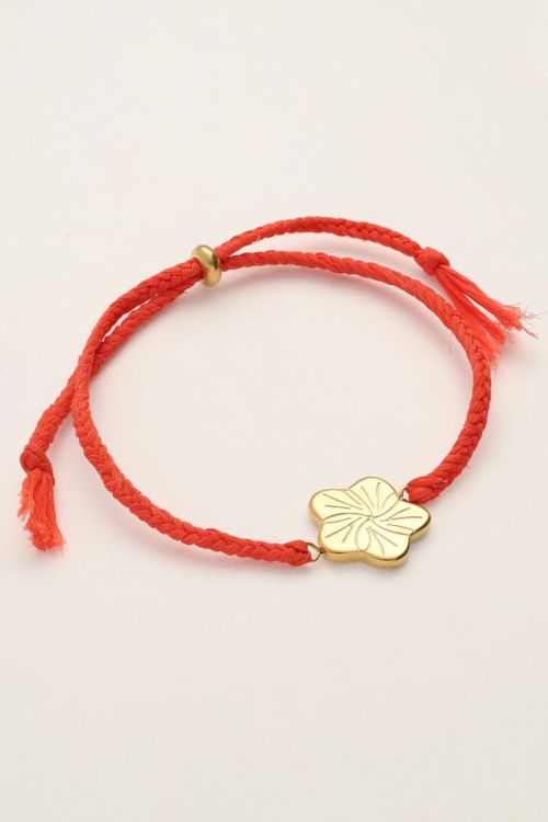 Art oranje koord armband met bloem