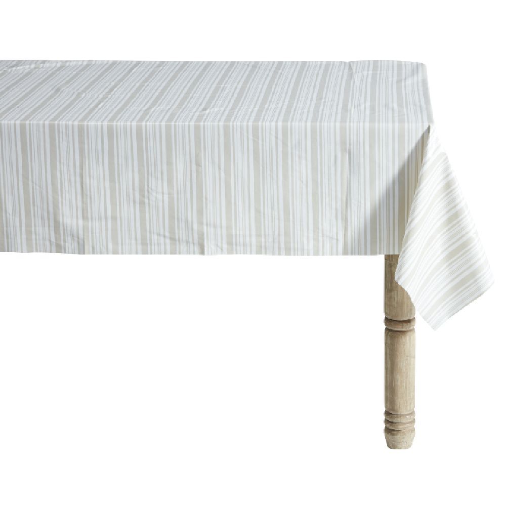 Toile cirée rayée blanc et taupe L. 140 cm