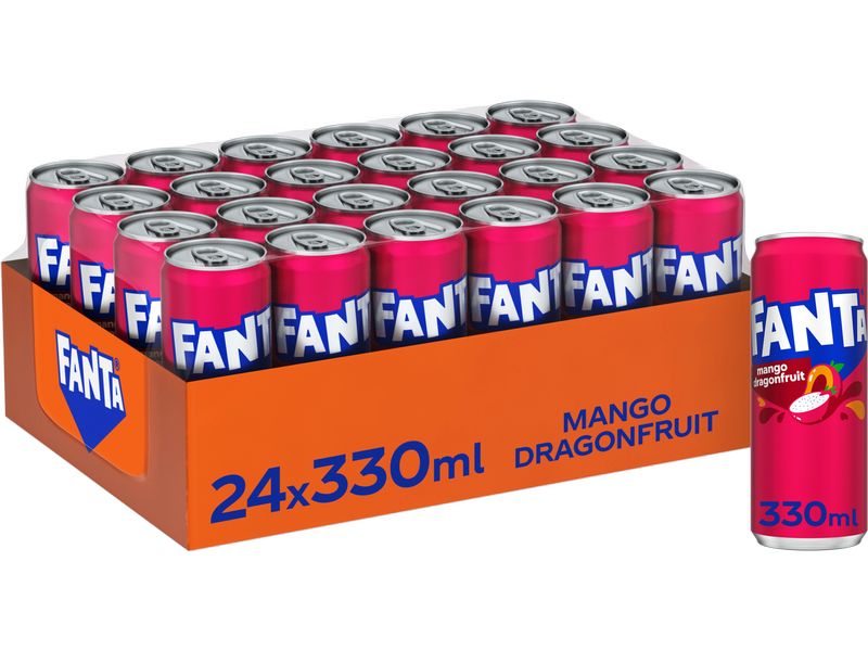 Fanta Soft-Drinks Mango Dragonfruit 24 x 0.33 l Erfrischungsgetränk mit Orangen-Mango-Drachenfruchtaroma, mit Zucker und Süssungsmittel