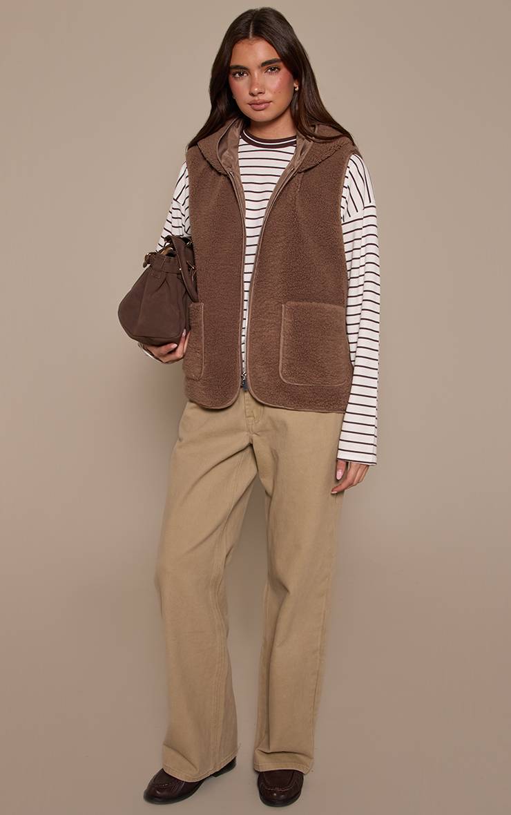 Marron Gilet Sans Manches Zippé En Synthétique Borg