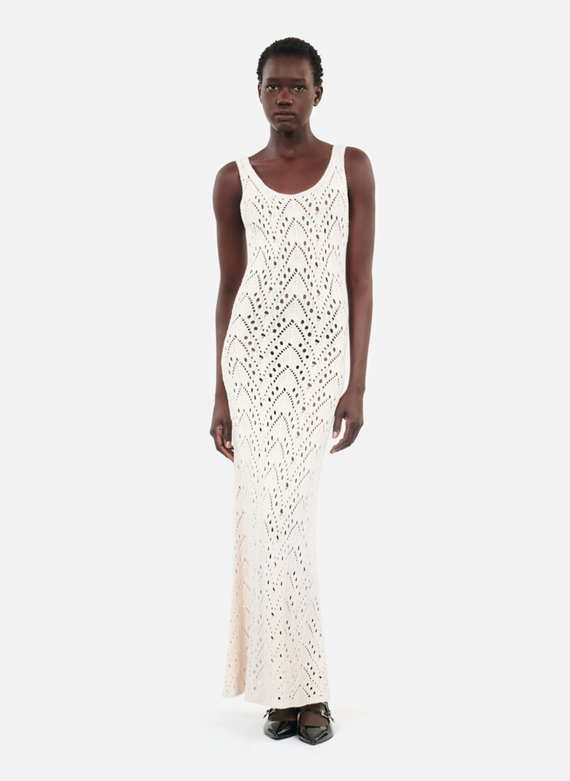 Robe longue ajustée en coton mélangé | Blanc