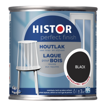 Histor Perfect Finish houtlak hoogglans RAL 9005 zwart 250 ml