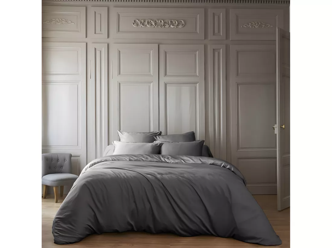 DALIA - Taie de Traversin 185x85cm 100 % Viscose de Bambou Granit