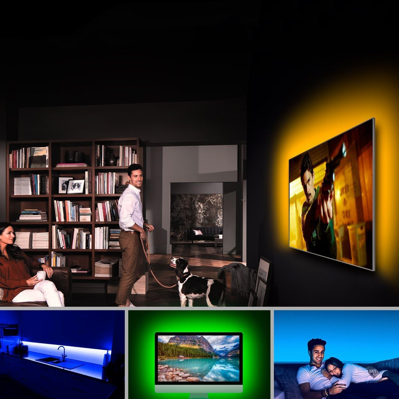 (2m) 60 LED's Licht Streifen Leiste RGB Lampen Lichterkette TV Hintergrundbeleuchtung IP65   Fernbedienung