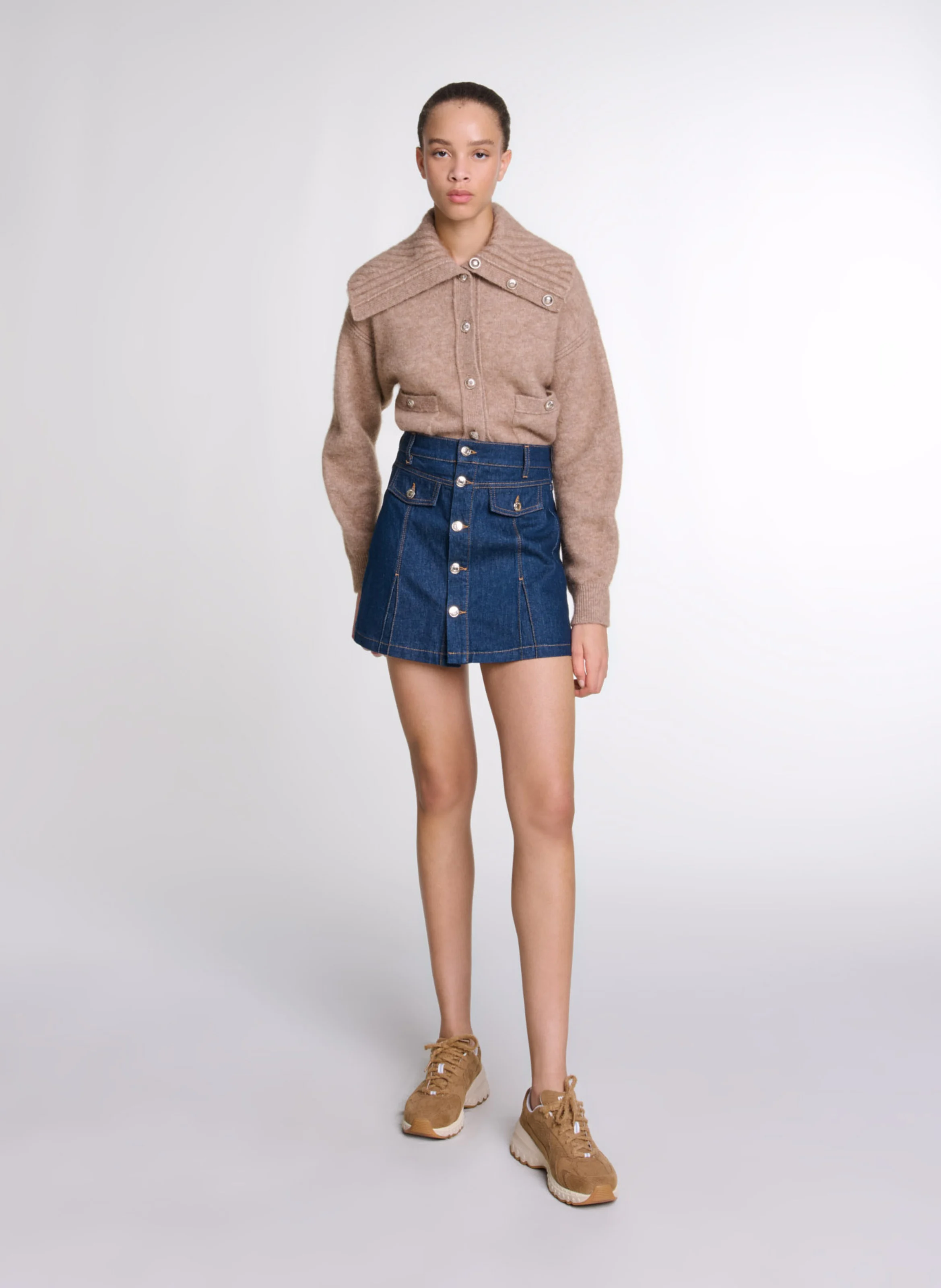 Short taille haute en coton mélangé | Bleu