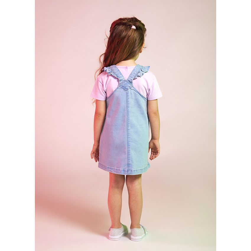Robe salopette en denim avec boutons coeurs pour fille - Bleu