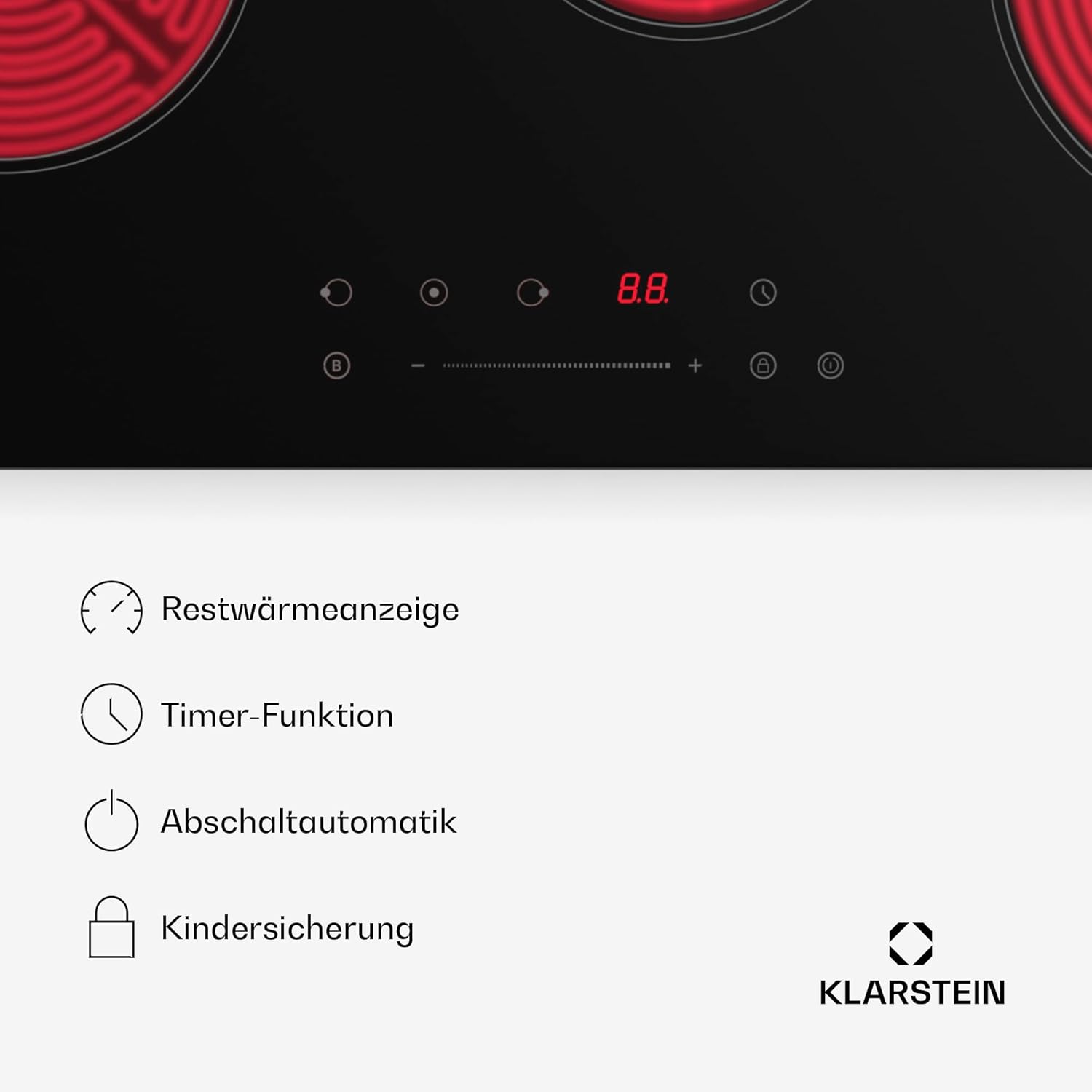 Klarstein Glaskeramikkochfeld - 75 cm, Slimline 3-Zonen VTC-Kochfeld Mit Touch-Bedienung, Digitaler Timer & Kindersicherung – Platzsparendes Keramik Kochfeld Für Kompakte Küchen