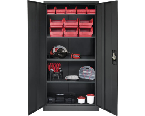 Metalen kast, multifunctionele kast, universele kast, archiefkast, 80 x 168 x 40 cm, 2 deuren, 4 legplanken, antraciet